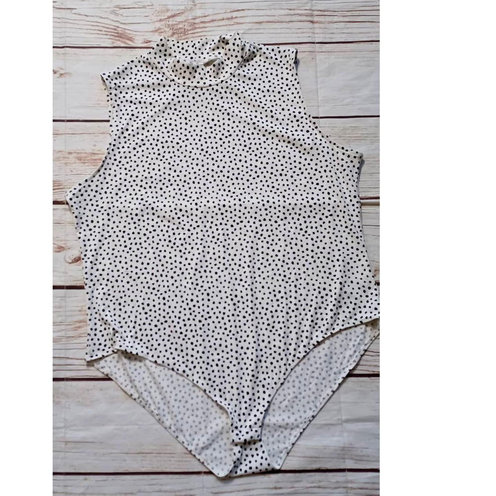 H&M Mock Neck Dotted Dalmation Bodysuit Top